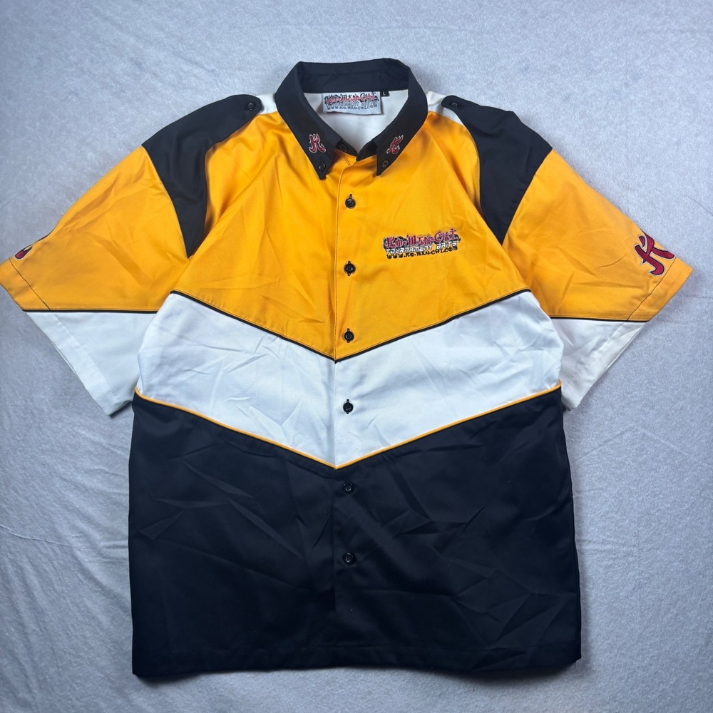 Yellow Black Kum Man Chi Tournament Baits Button-Up Shirt – Size L